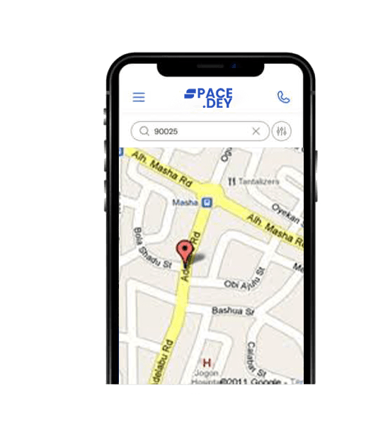 Phone screen showing Spacedey locations